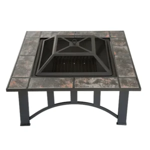 Outdoor Fire Pit table with ceramic tile,Screen, Cover, and Poker (Black)