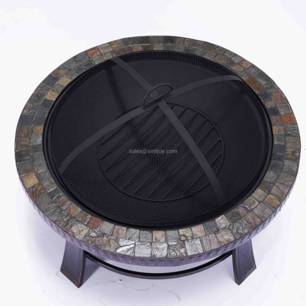 30-inch Round Slate Firepit with mesh Lid