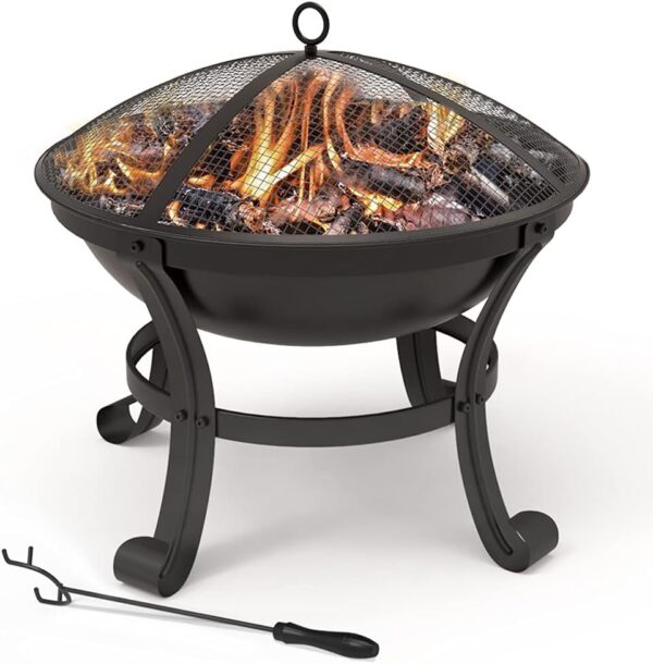 Black Steel Fire Bowl with Grate & Poker