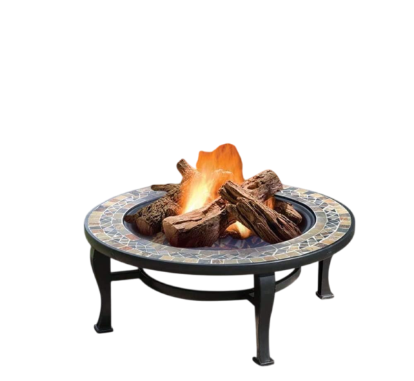 34 inch outdoor firepit with slate stone tabletop,