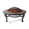 Outdoor fire pit with slate stone top and spark guard