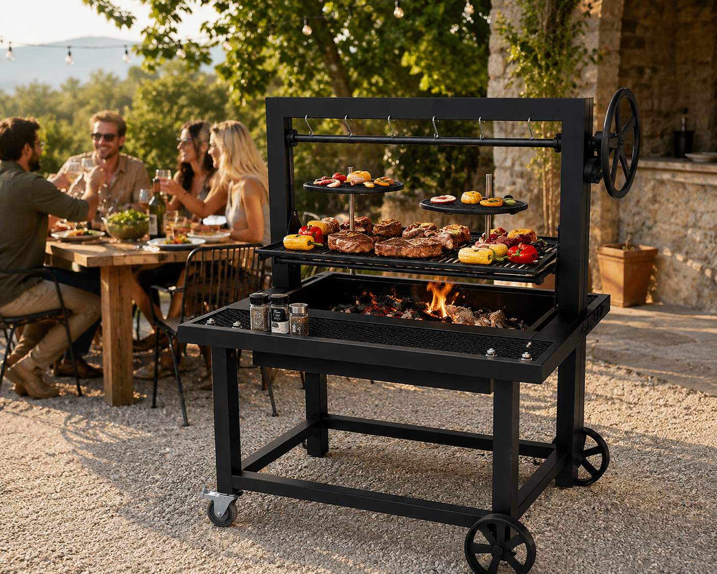 Heavy Duty Santa Maria BBQ Grill | Adjustable Height Outdoor Charcoal Grill for Commercial & Backyard Use 1
